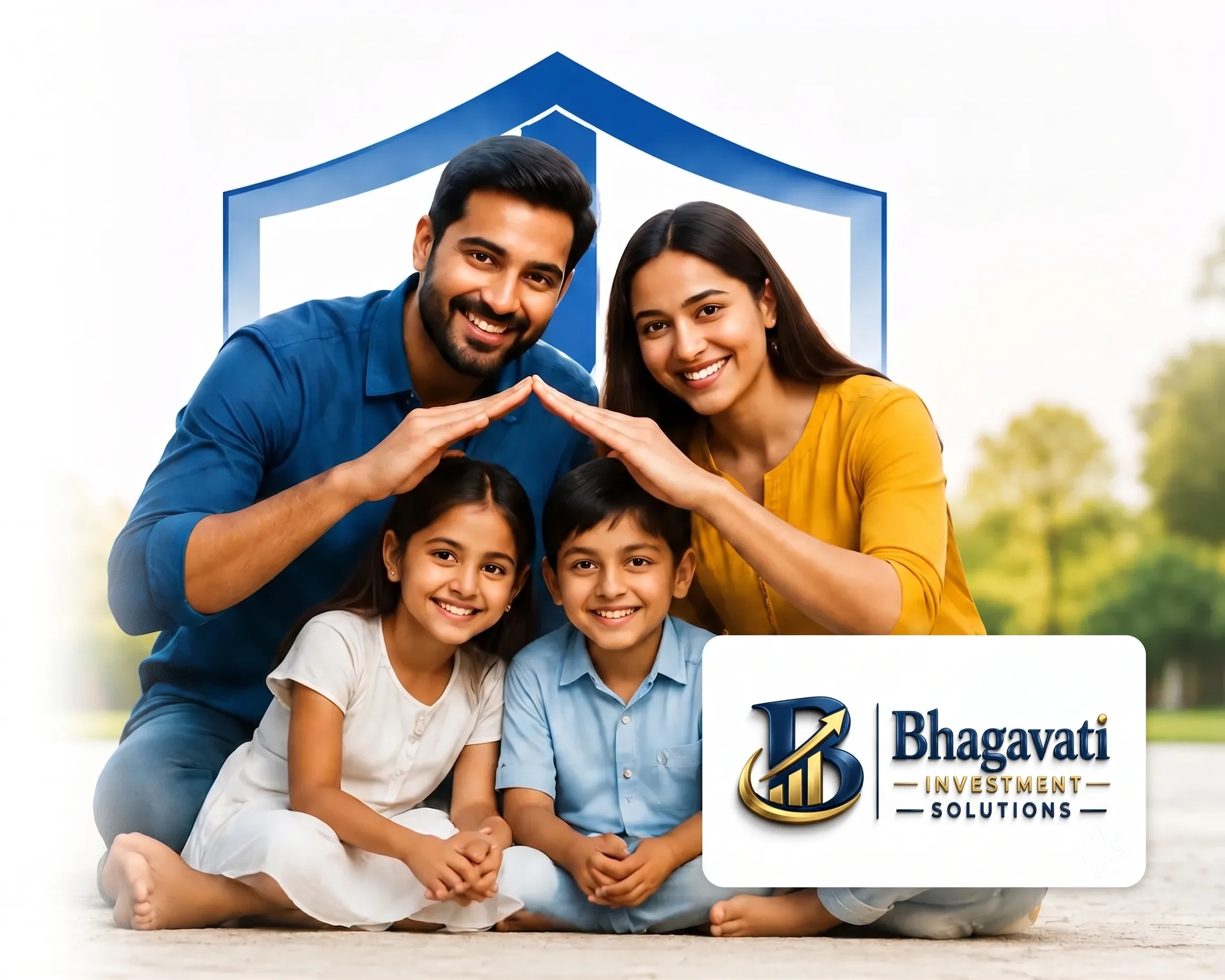 Indian family protected by life insurance shield representing LIC family protection plans