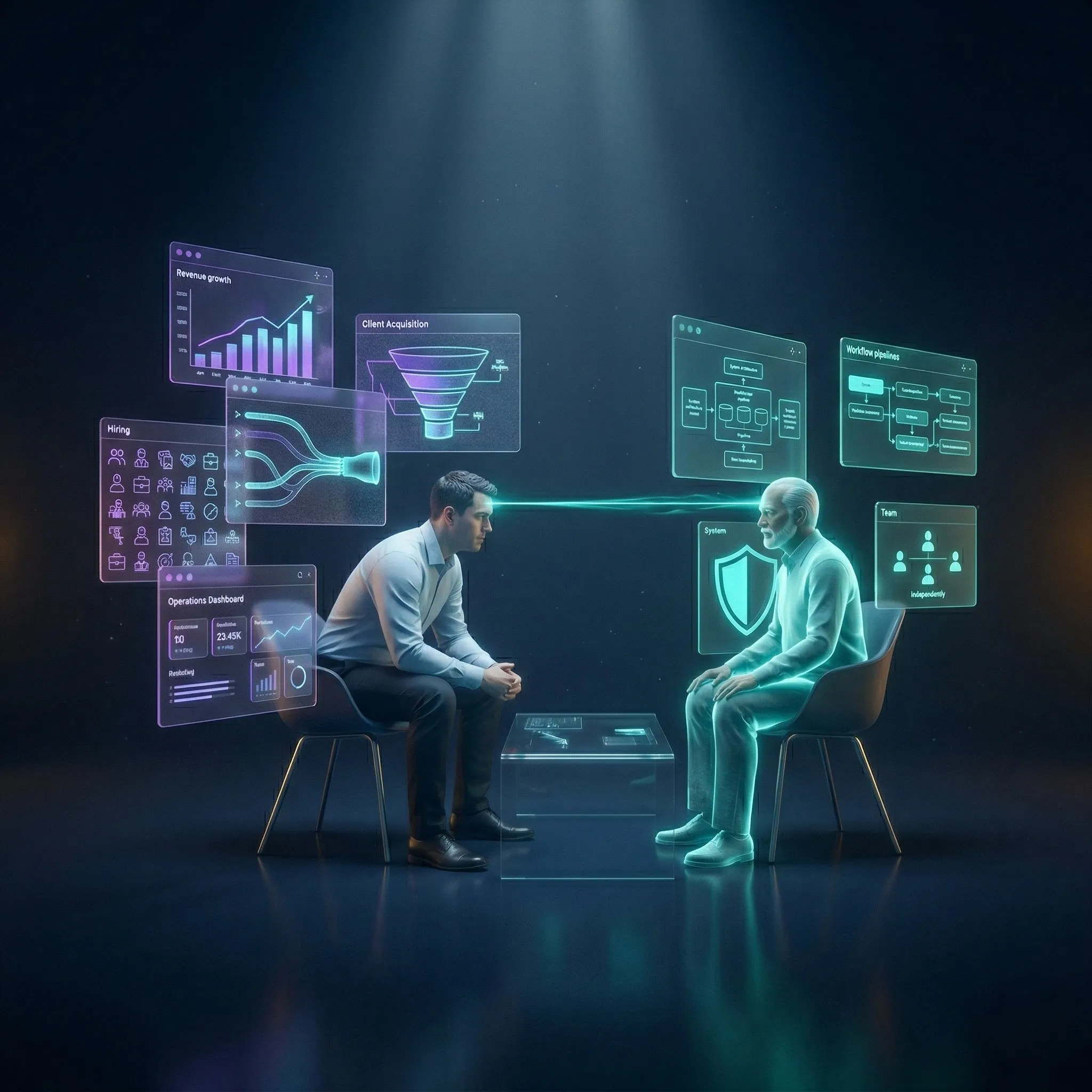 Founders discussing systems