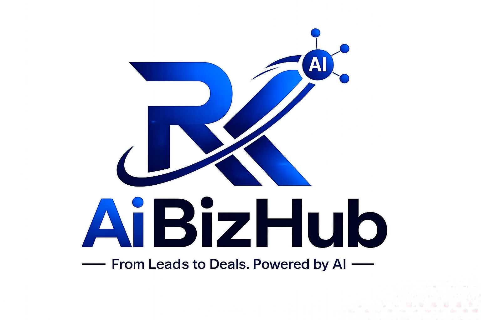 16.12 branded hero visual for RK AI BIZ HUB on white background.