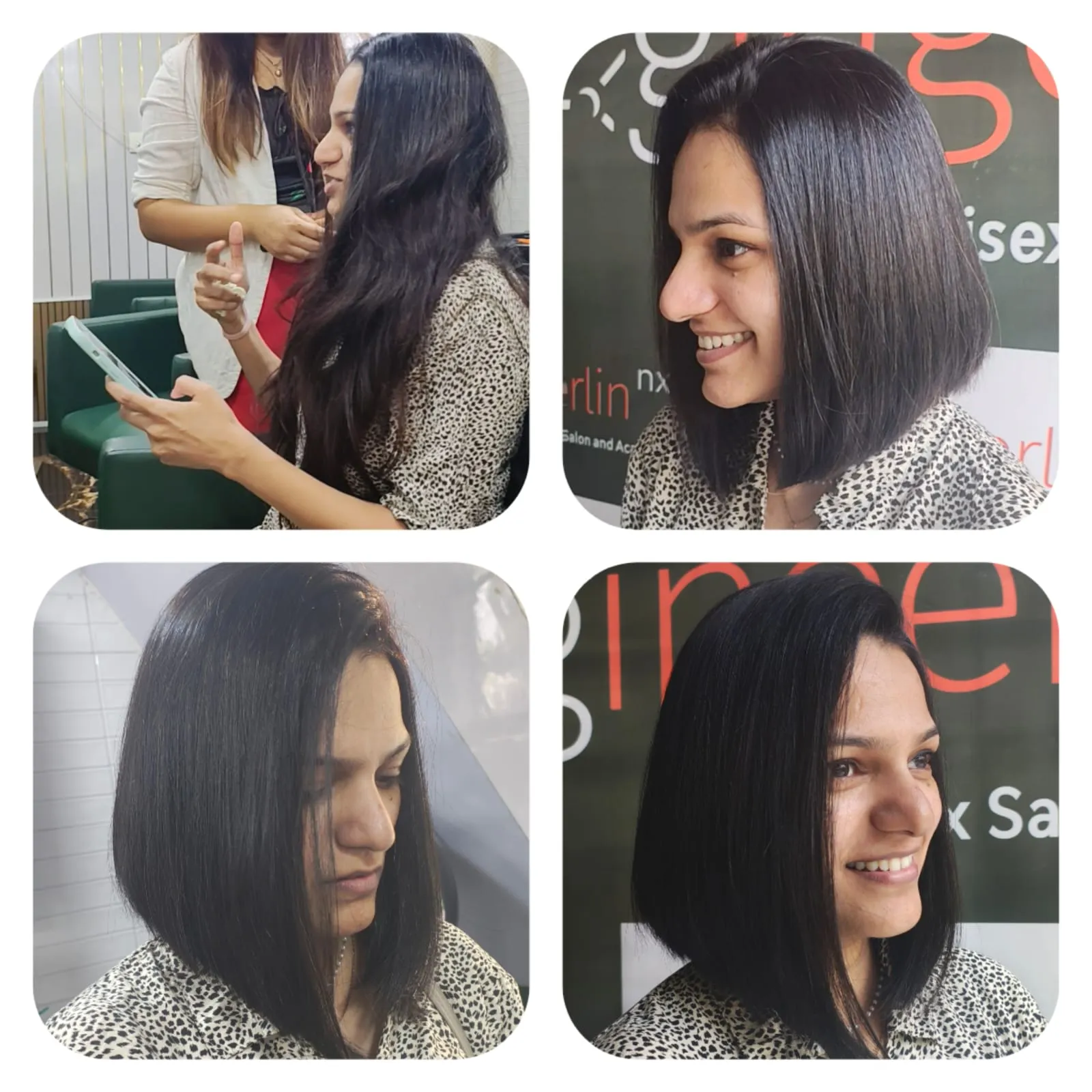 Freshly coloured and styled hair in salon lighting