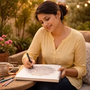 Calm, relaxed woman in a peaceful setting