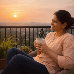 Calm, relaxed woman in a peaceful setting
