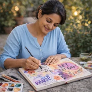 Calm, relaxed woman in a peaceful setting