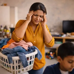 Overwhelmed, busy woman, stressed with work and life