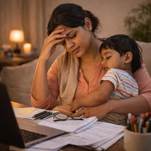 Overwhelmed, busy woman, stressed with work and life