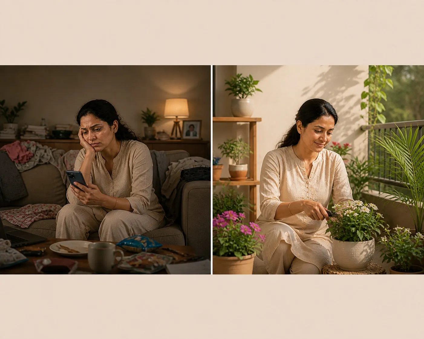 Woman meditating with a serene smile
