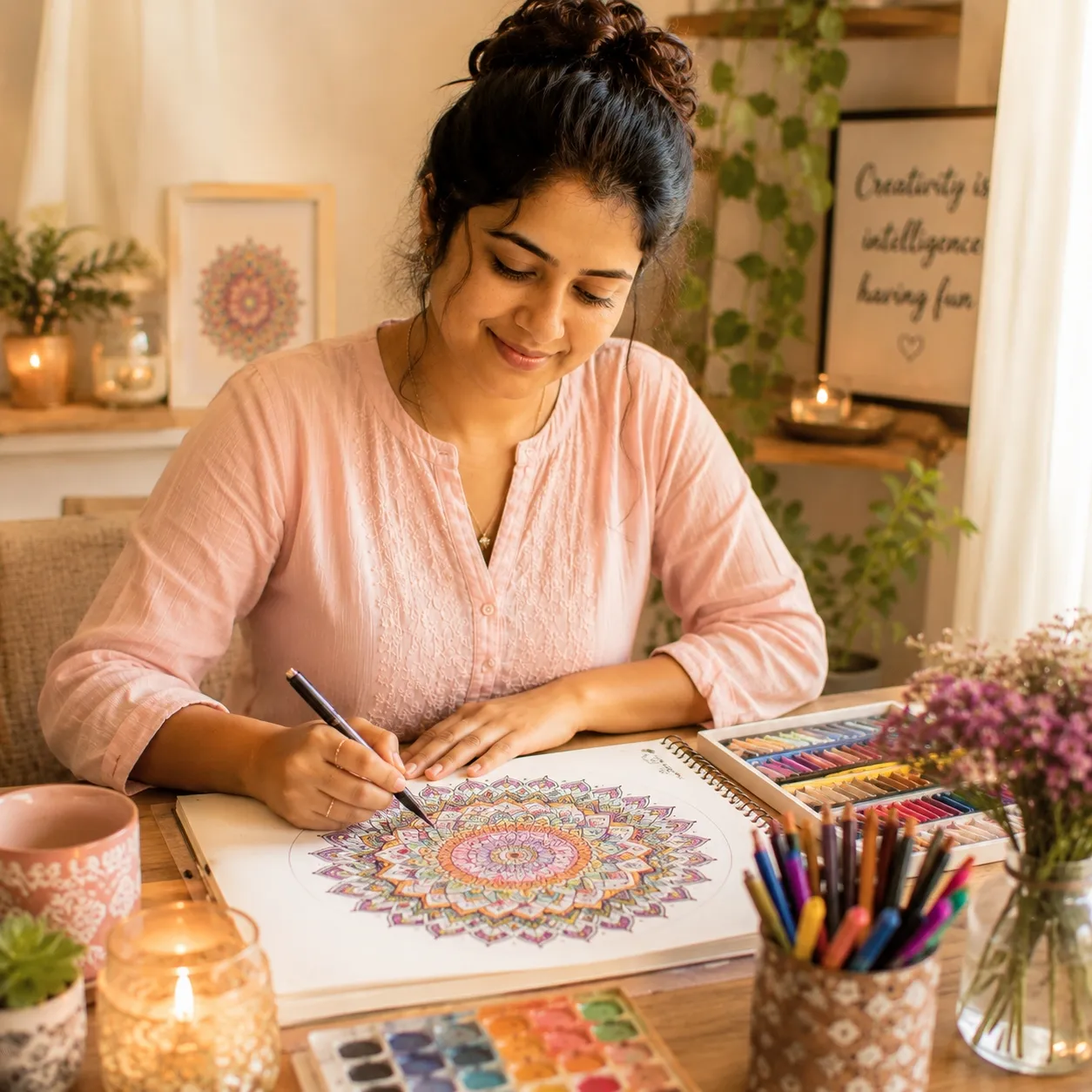 Mindful mandala practice with circular art patterns