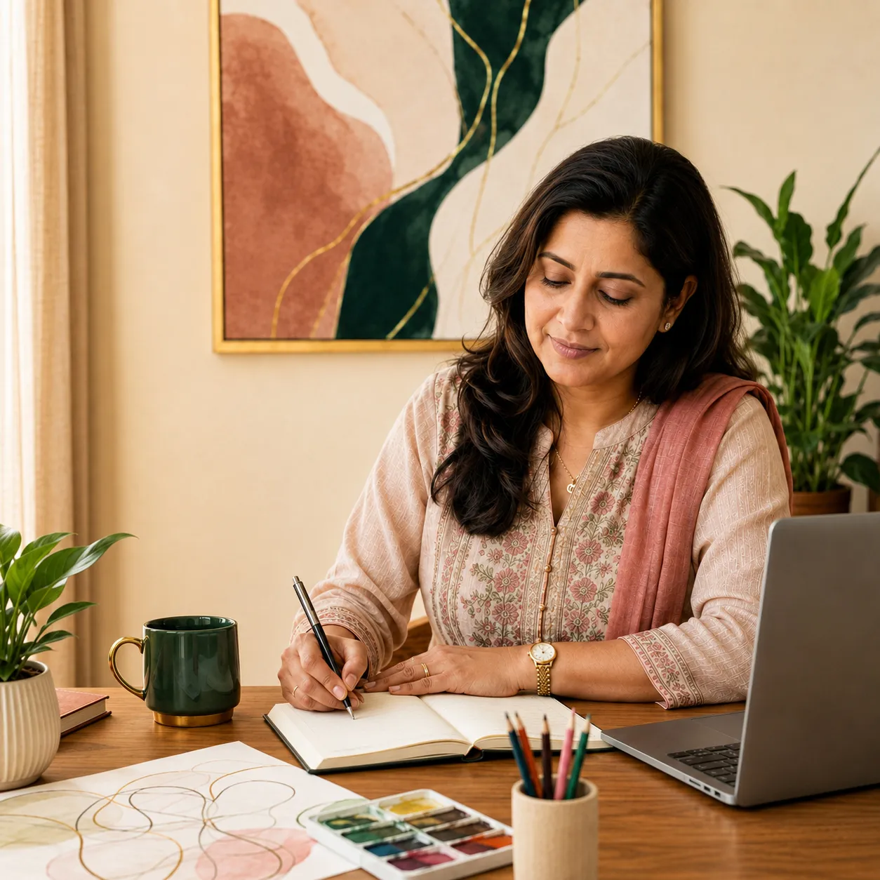 Calm relaxed woman in a peaceful setting