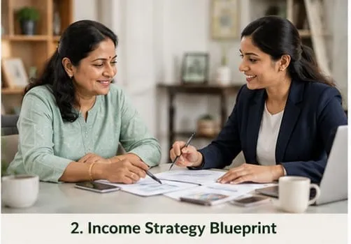 Woman analyzing financial charts with whiteboard in office, illustrating focus and strategy.