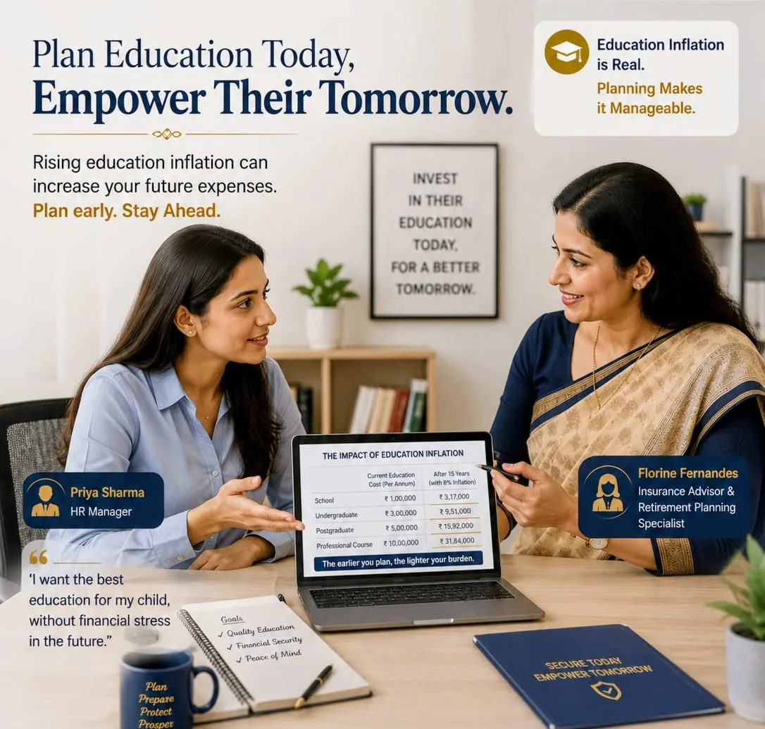 Woman financial planner discussing inflation-adjusted retirement strategy with charts