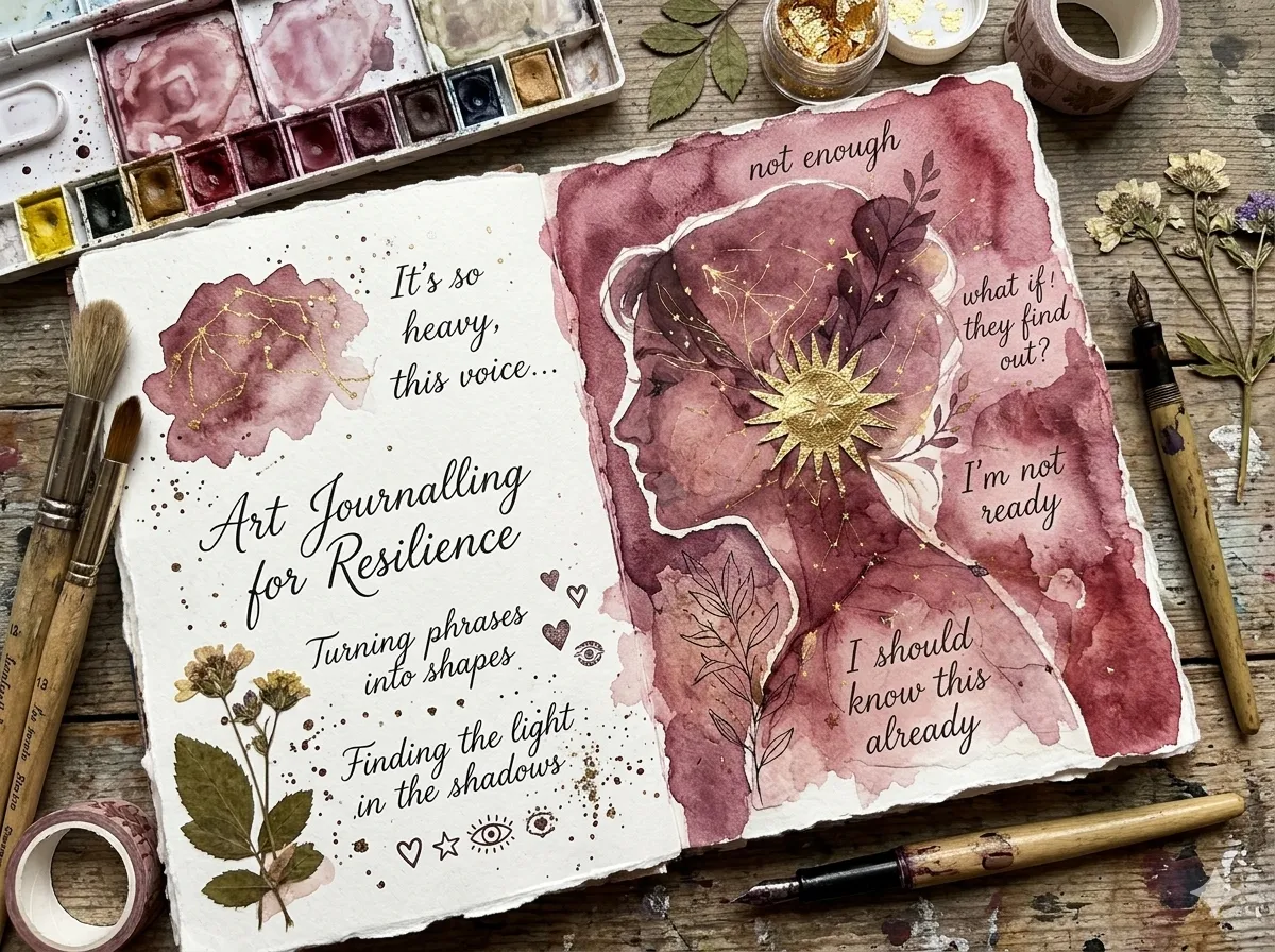Woman sketching in an art journal during a reflective practice session