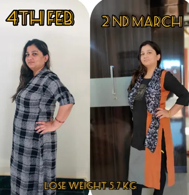 After: Same woman in fitness wear, 70kg