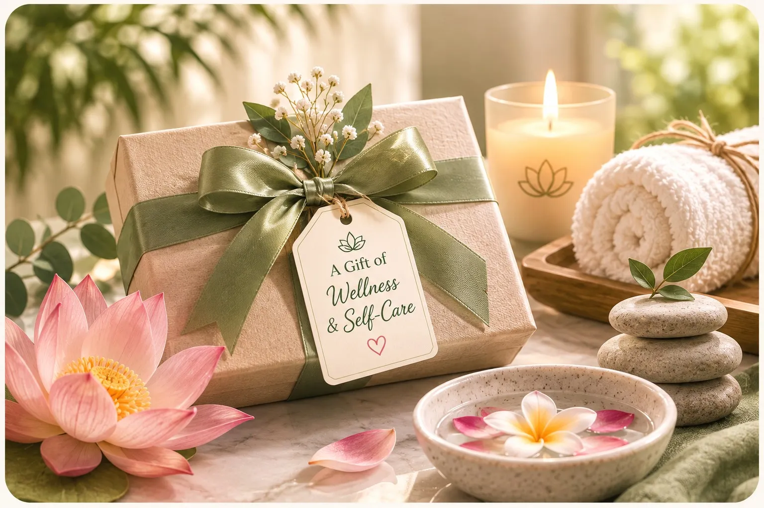 A serene spa massage table setup with a rolled towel, candle, and decorative vases in a relaxing environment.