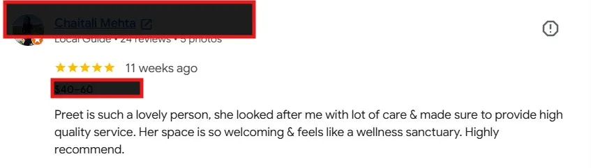Client review image highlighting real client experience