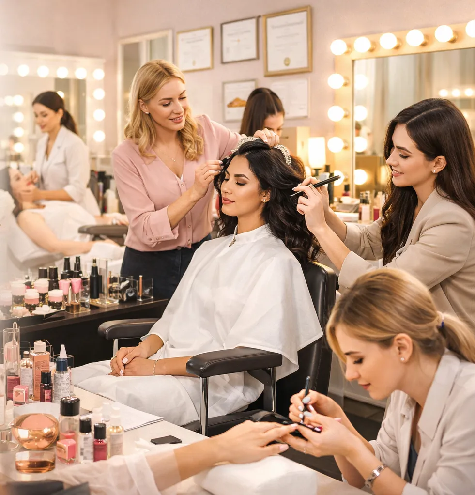 Student learning professional makeup techniques